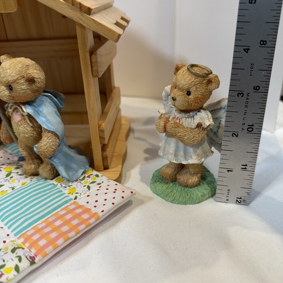 Vintage Enesco Cherished Teddies Nativity 4 Piece Set Stable Figurines Box - Picture 8 of 14